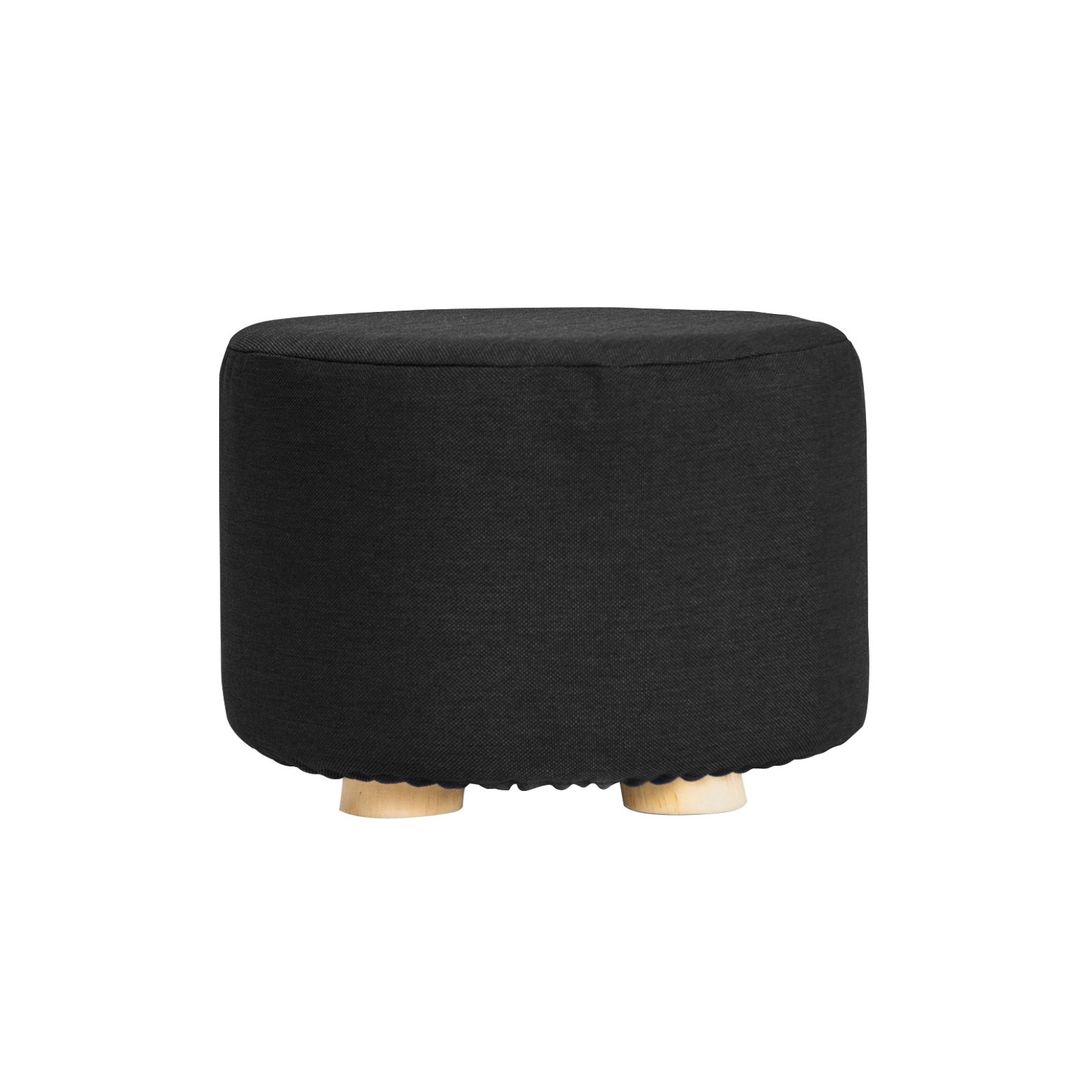 V274-FT-GQST01-BK-FT-GQST01-BK-00 Fabric Ottoman Round Wooden Leg Foot Stool - BLACK - Image 1