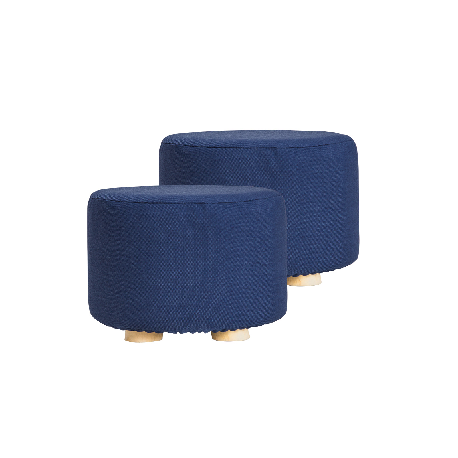 V274-FT-GQST01-DBU2-FT-GQST01-DBU2-00 2X Fabric Ottoman Round Wooden Leg Foot Stool - DARK BLUE - Image 1