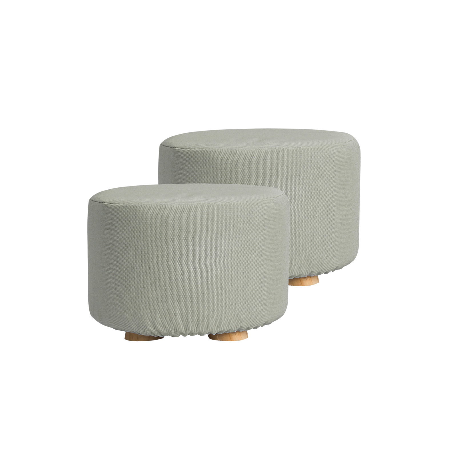 V274-FT-GQST01-GY2-FT-GQST01-GY2-00 2X Fabric Ottoman Round Wooden Leg Foot Stool - GREY - Image 1