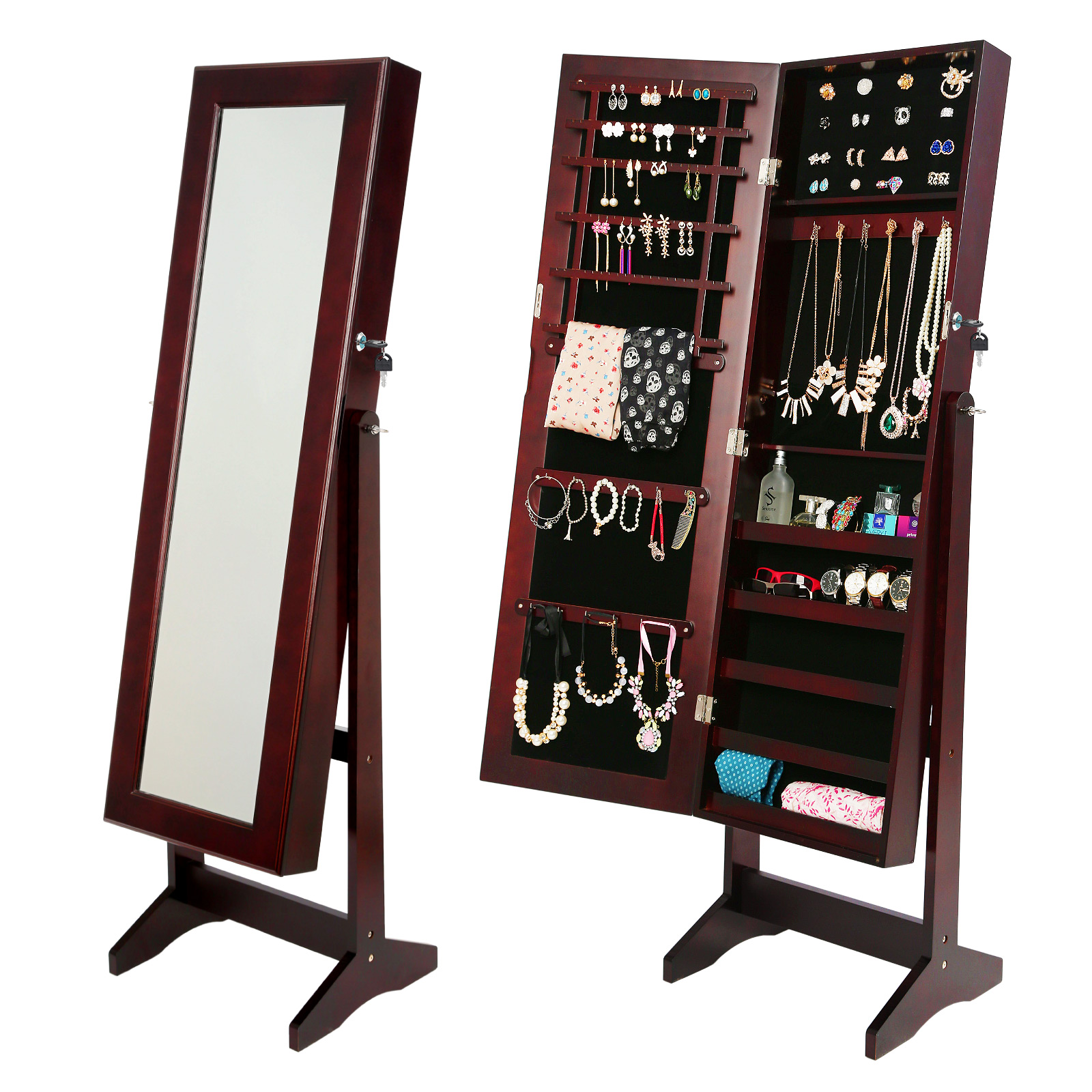 V274-FT-MJ316B-FT-MJ316B-00 Mirror Jewellery Cabinet Storage Organiser LUVO 146cm WALNUT - Image 1