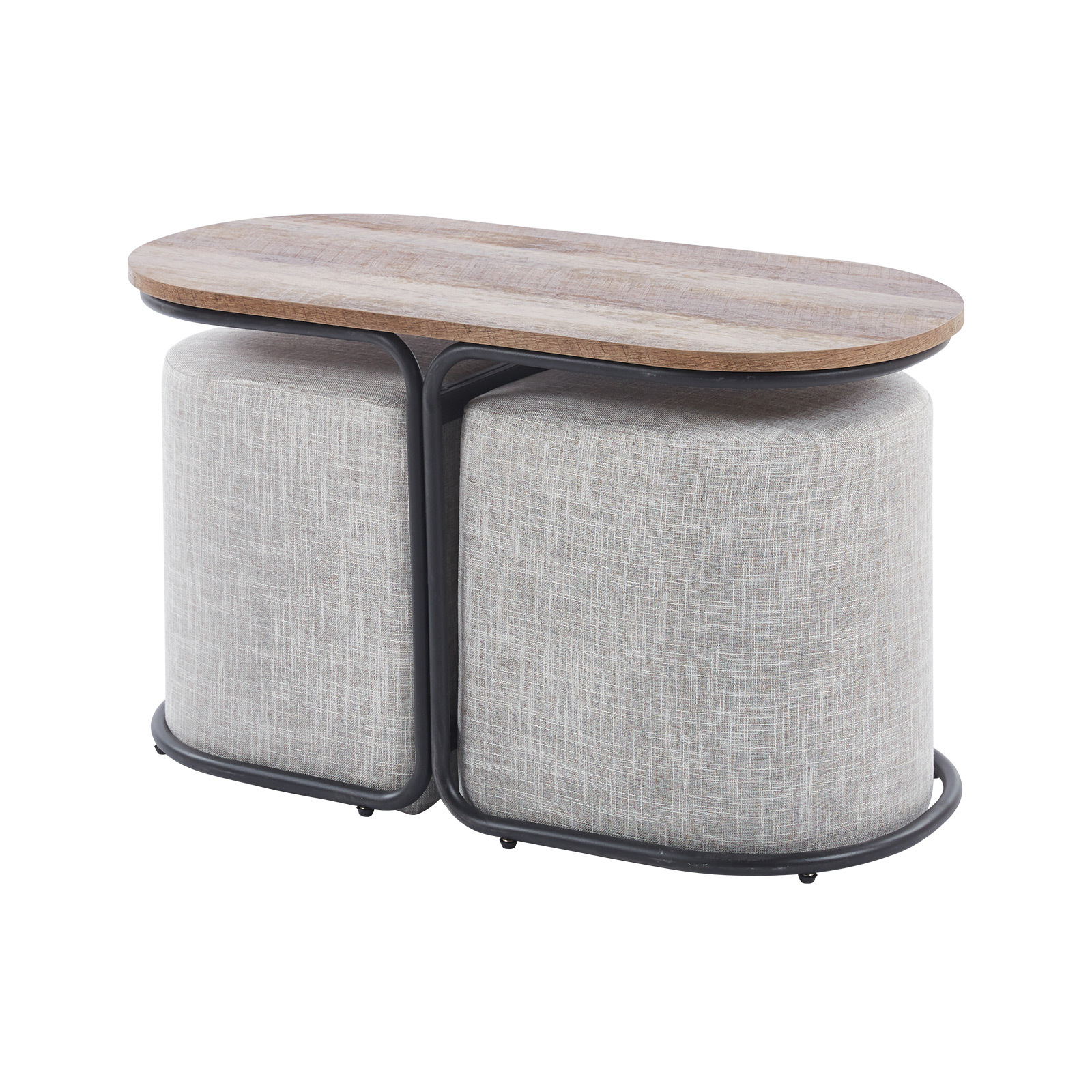 V274-FT-ST03-CR-167735-00 3 Piece Set Coffee Table & Ottoman Wood Side End Table Industrial - CREAM GREY - Image 1
