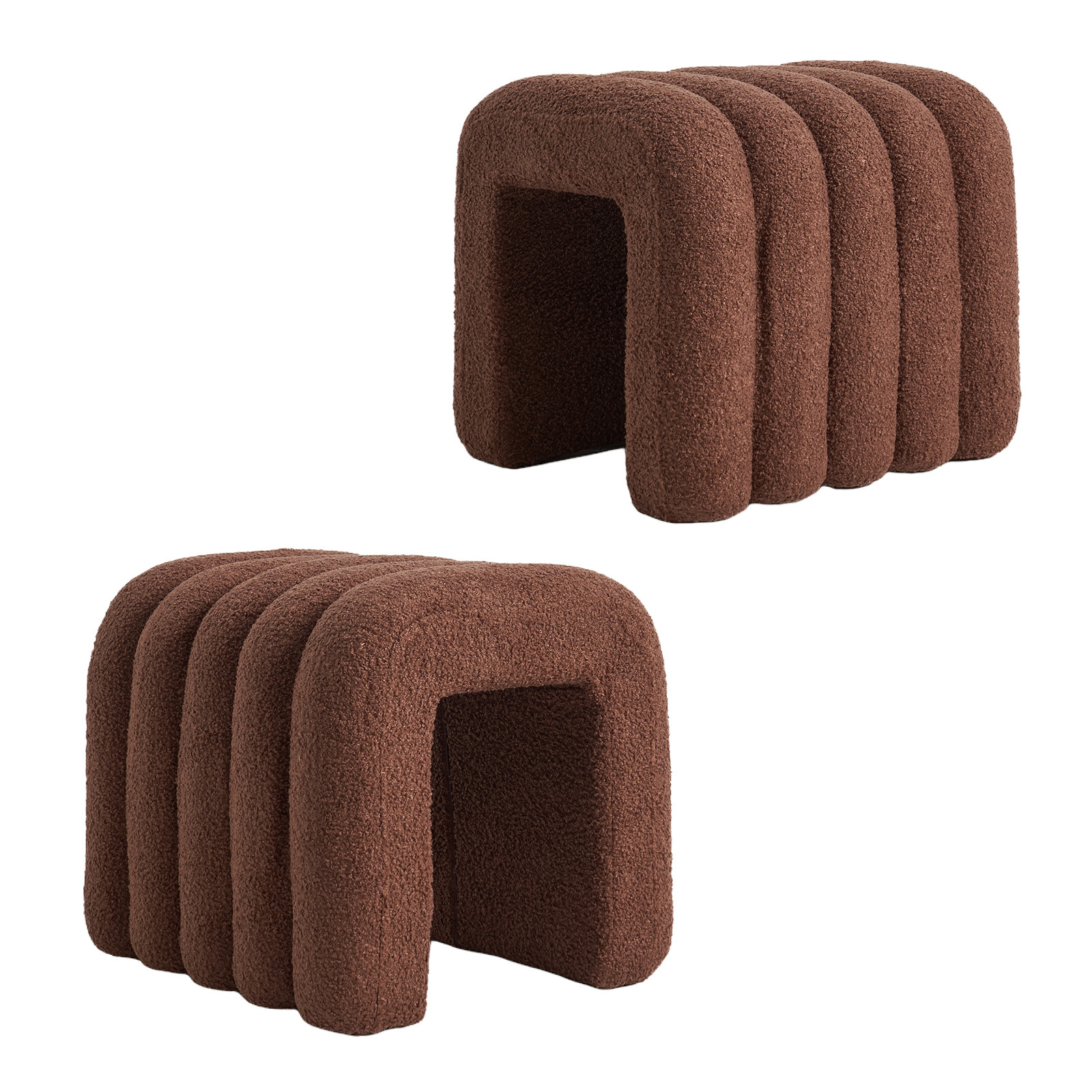 V274-FT-STKJP4177-CHO2-218505-00 2X Ridge Arch Ottoman Stool Teddy Fleece Fabric Foot Rest 45cm BROWN - Image 1