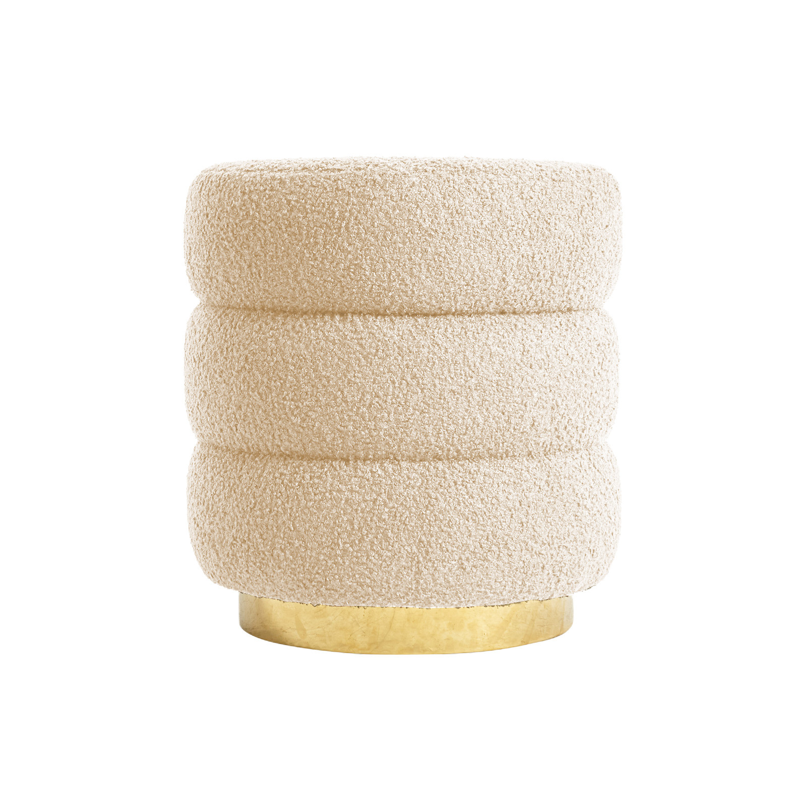 V274-FT-STP067-BE-218506-00 Round Stacked Ottoman Stool Teddy Fleece Fabric Foot Rest 38cm BEIGE - Image 1