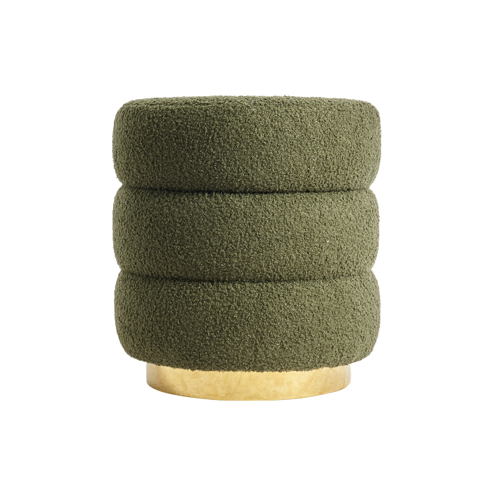 V274-FT-STP067-DGN-218508-00 Round Stacked Ottoman Stool Teddy Fleece Fabric Foot Rest 38cm GREEN - Image 1