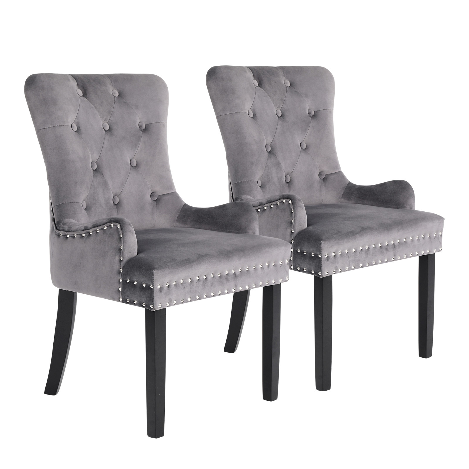V274-FT-VFC-1141-GY2-FT-VFC-1141-GY2-00 2X French Provincial Dining Chair Ring Studded Velvet Rubberwood Leg LISSE GREY - Image 1