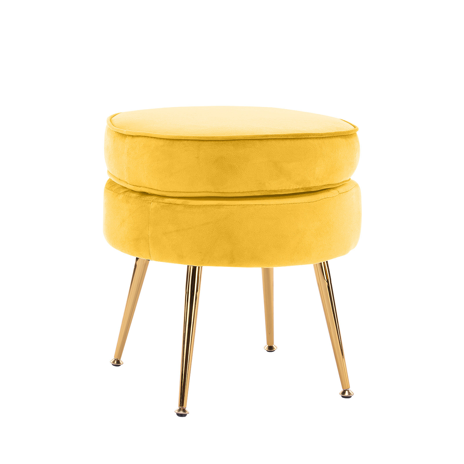 V274-FT-VST-1596-YE-FT-VST-1596-YE-00 Ottoman Foot Stool Velvet Fabric Metal Leg Round YELLOW - Image 1