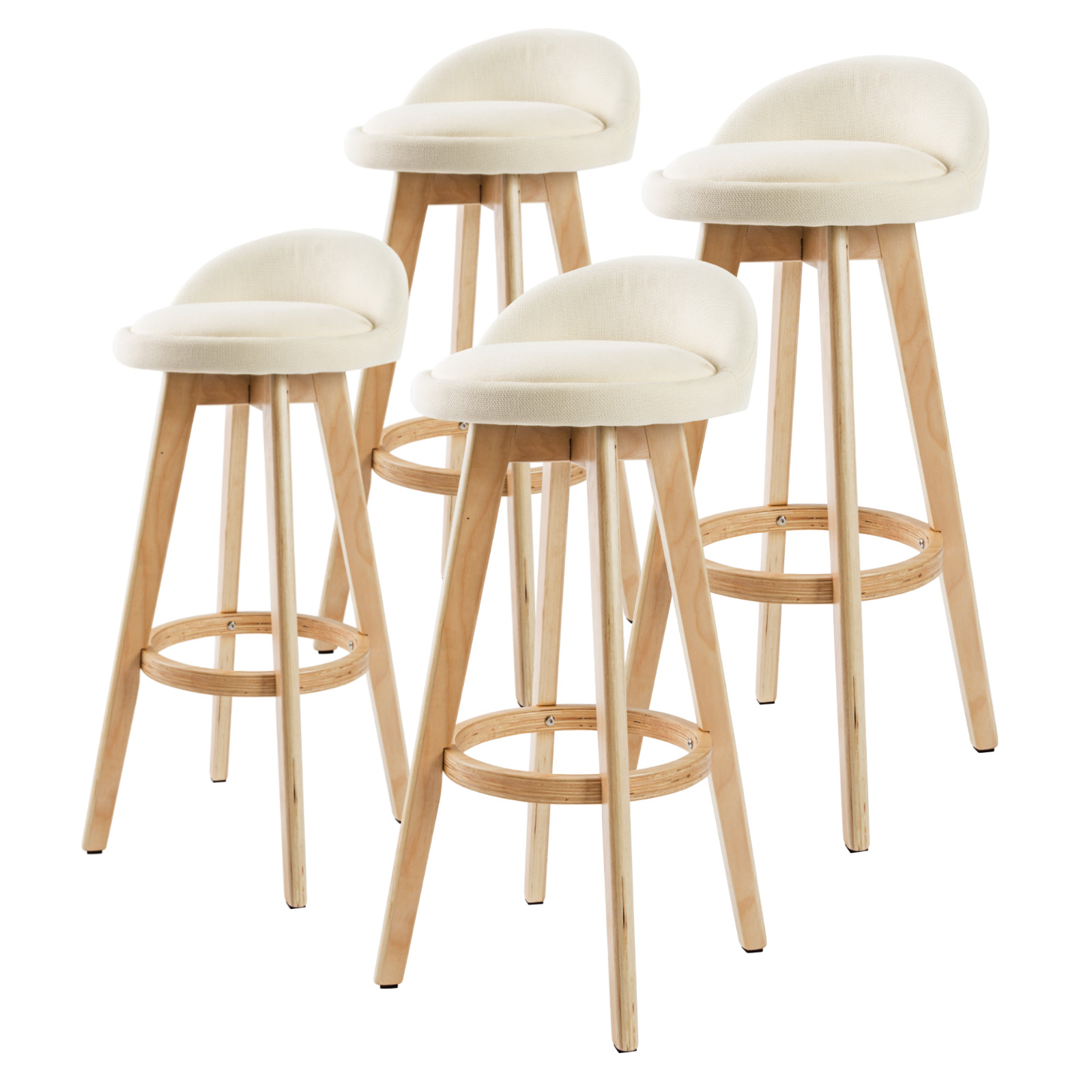 V274-FT-WBSFAB-82BE4-FT-WBSFAB-82BE4-00 4X Wooden Bar Stool Dining Chair Fabric LEILA 72cm BEIGE - Image 1