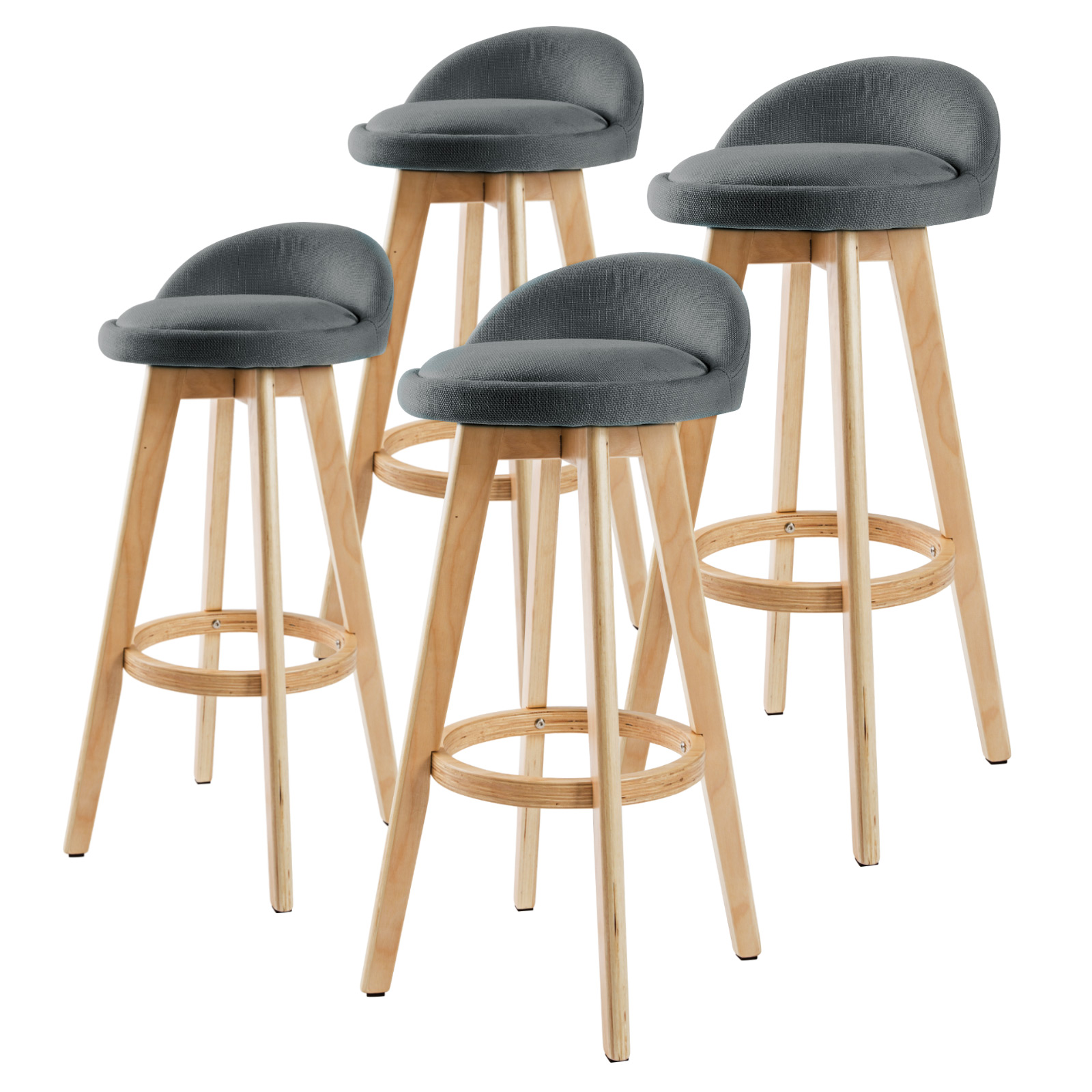 V274-FT-WBSFAB-82GY4-FT-WBSFAB-82GY4-00 4X Wooden Bar Stool Dining Chair Fabric LEILA 72cm GREY - Image 1