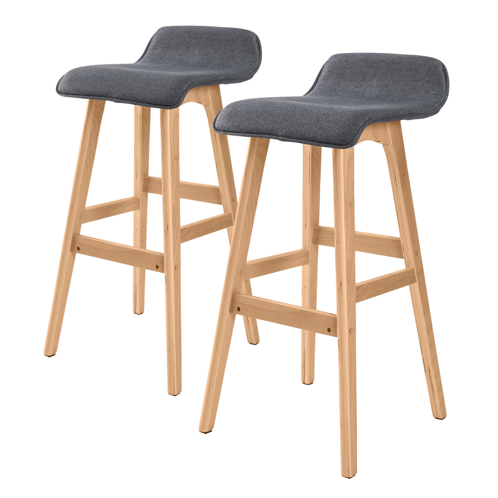 V274-FT-WBSFAB-84GY2-FT-WBSFAB-84GY2-00 2X Wooden Bar Stool Dining Chair Fabric SOPHIA 74cm GREY - Image 1