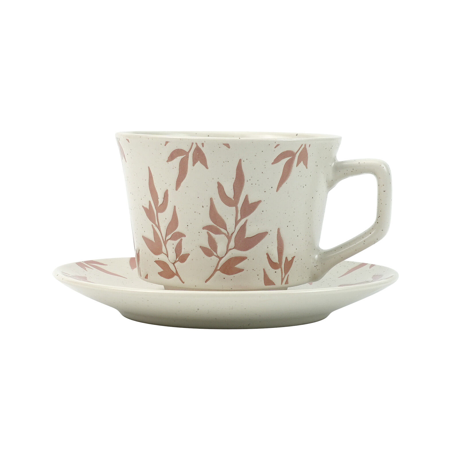 V274-HA-LA-P0024818-RD-222383-00 High-Fired Ceramic Stoneware Speckle Cup & Saucer Set 380ml Floral Tea Spoon EARTHY RED - Image 1