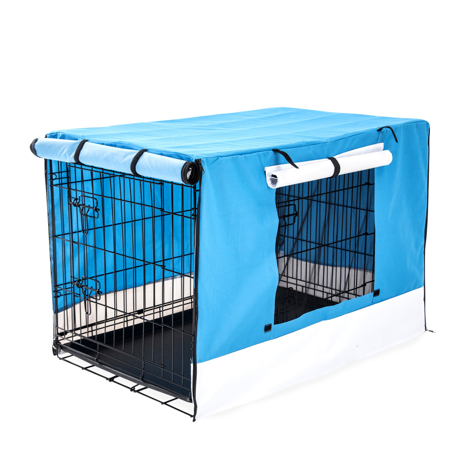 V274-PET-WCCV42-BU-PET-WCCV42-BU-00 Wire Dog Cage Foldable Crate Kennel 42in with Tray + BLUE Cover Combo - Image 1