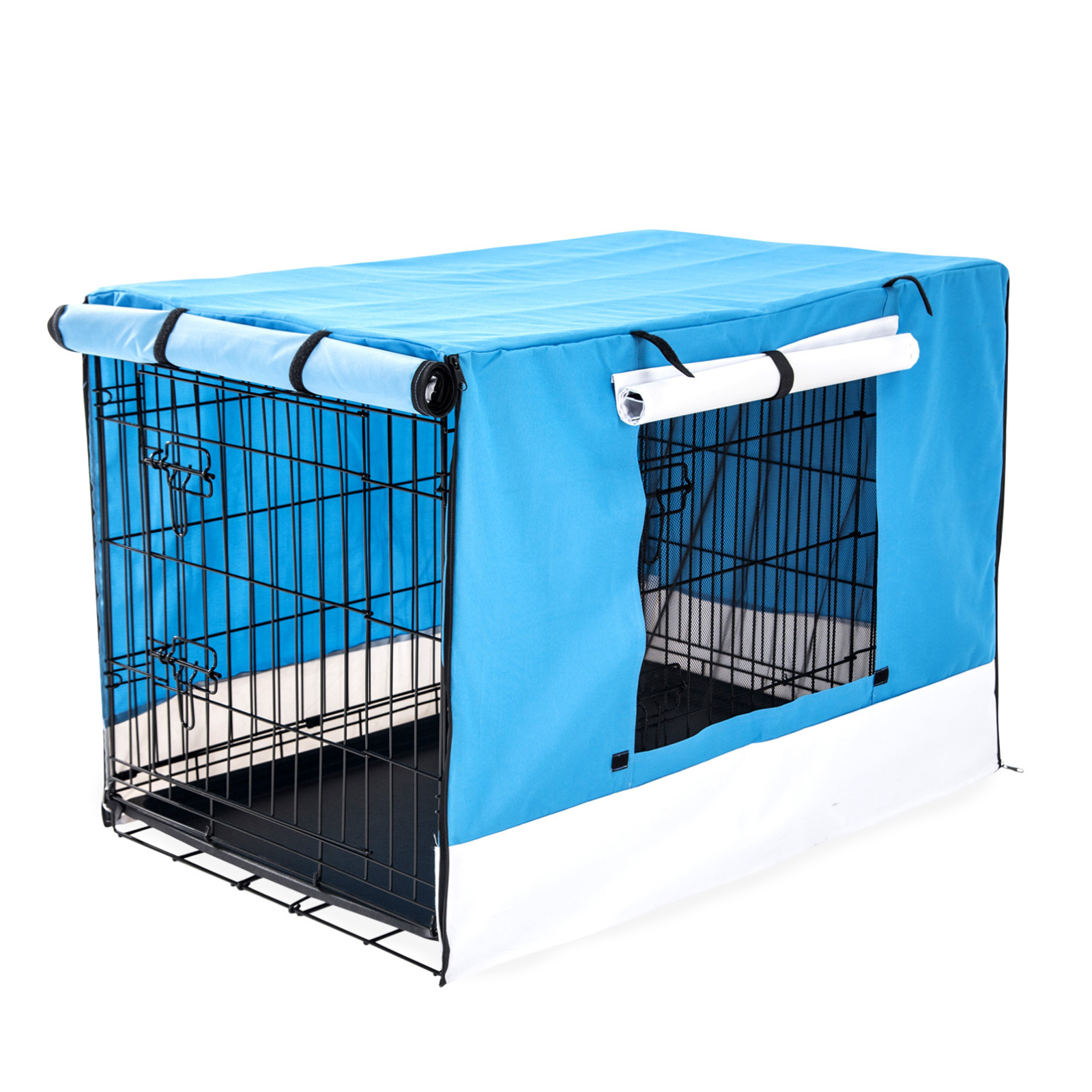 V274-PET-WCCV48-BU-PET-WCCV48-BU-00 Wire Dog Cage Foldable Crate Kennel 48in with Tray + BLUE Cover Combo - Image 1