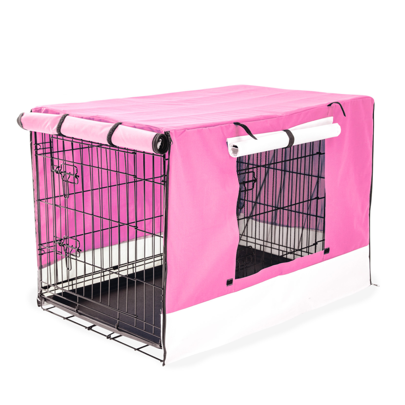 V274-PET-WCCV48-PK-PET-WCCV48-PK-00 Wire Dog Cage Foldable Crate Kennel 48in with Tray + PINK Cover Combo - Image 1