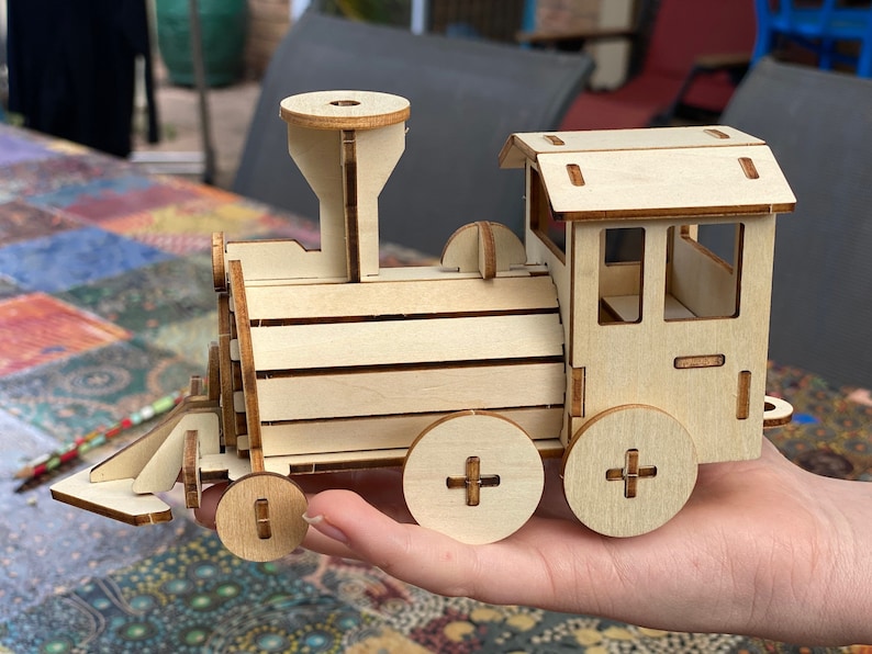 V277-940173727TKT-190098-00 Build and Paint your own locomotive train Kids wood model toy train-plywood DIY kit - Image 1