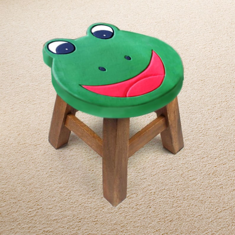 V277-FROGSTOOLTHA-72108-00 Children's Chair Stool Wooden Frog Face Theme - Image 1