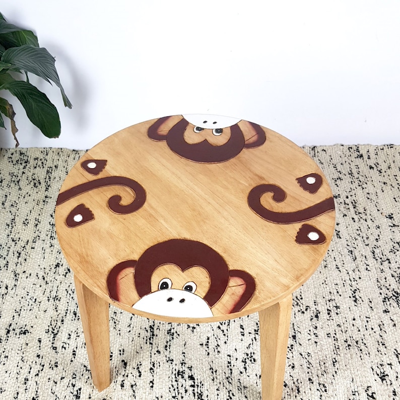V277-HCCTWMT-190234-00 Hand Carved Children's Table Wooden MONKEY Theme - Image 1