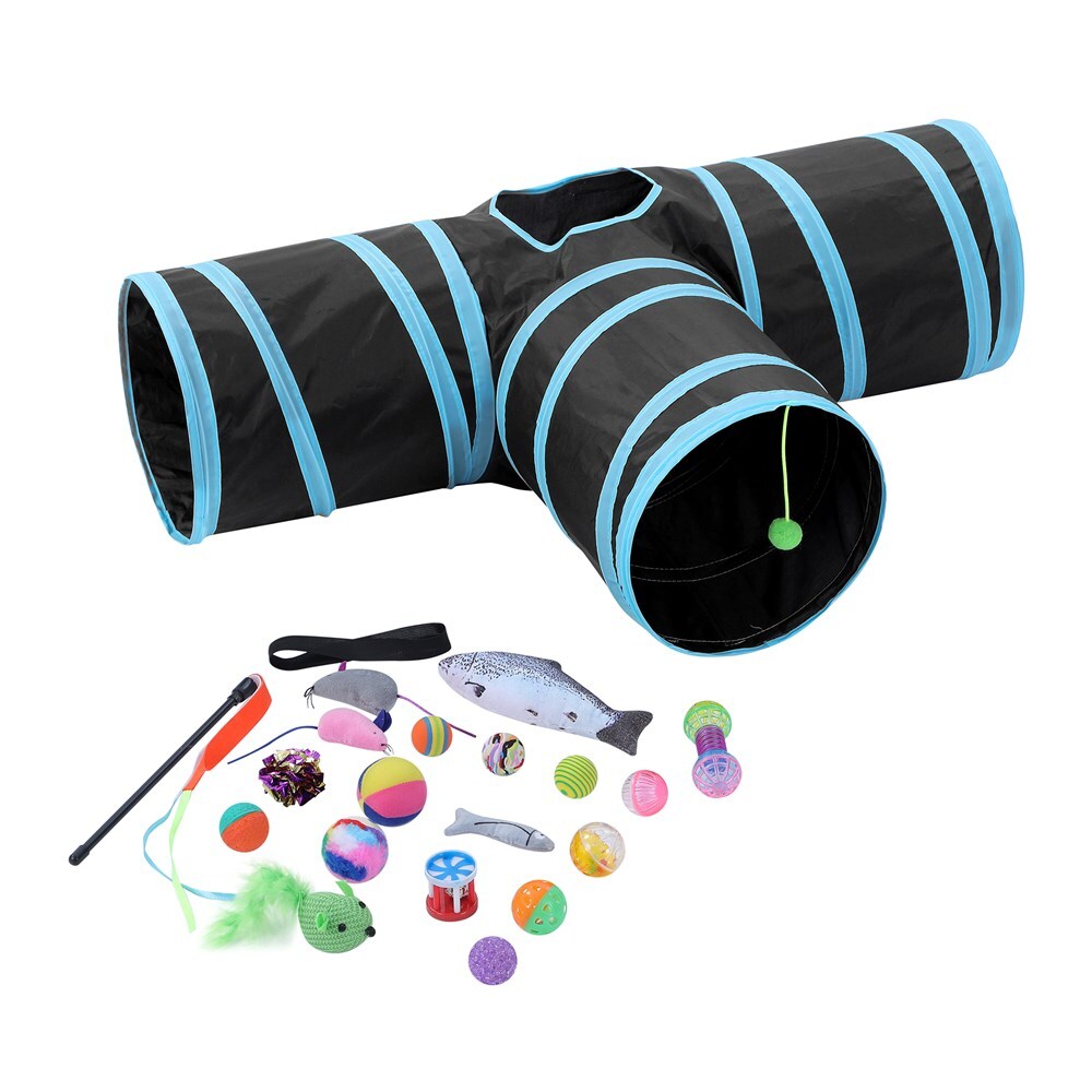 V278-10843-CAT-TUNNEL-TOYS-66445-00 Pet Cat Toys Tri-Tunnel Collapsible Tent Training Play Kitten Rabbit Tubes - Image 1