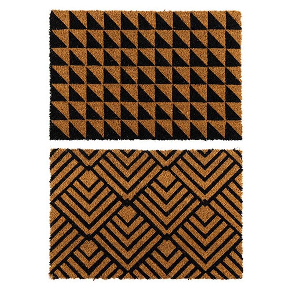 V278-2-X-64001-GEOMETRIC-MAT-67865-00 YES4HOMES 2 x Doormat for Front Door Entryway Cursive Natural Coconut Coir Floor mat Outdoor - Image 1