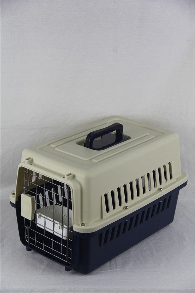 V278-AA1-NAVY-97619-00 YES4PETS Small Dog Cat Rabbit Crate Pet Carrier Airline Cage With Bowl and Tray-Dark Blue - Image 1