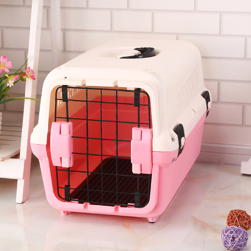 V278-BP275-CARRIER-L-PINK-69491-00 YES4PETS Portable Plastic Dog Cat Pet Pets Carrier Travel Cage With Tray-Pink - Image 1
