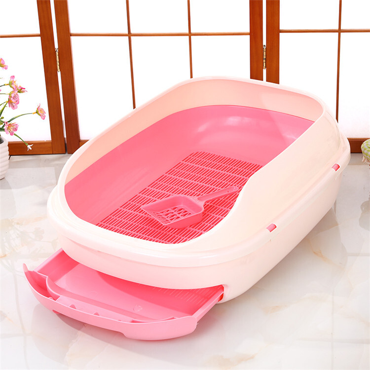 V278-BP290-LITTER-TRAY-PINK-69784-00 YES4PETS Large Portable Cat Toilet Litter Box Tray with Scoop and Grid Tray-Pink - Image 1