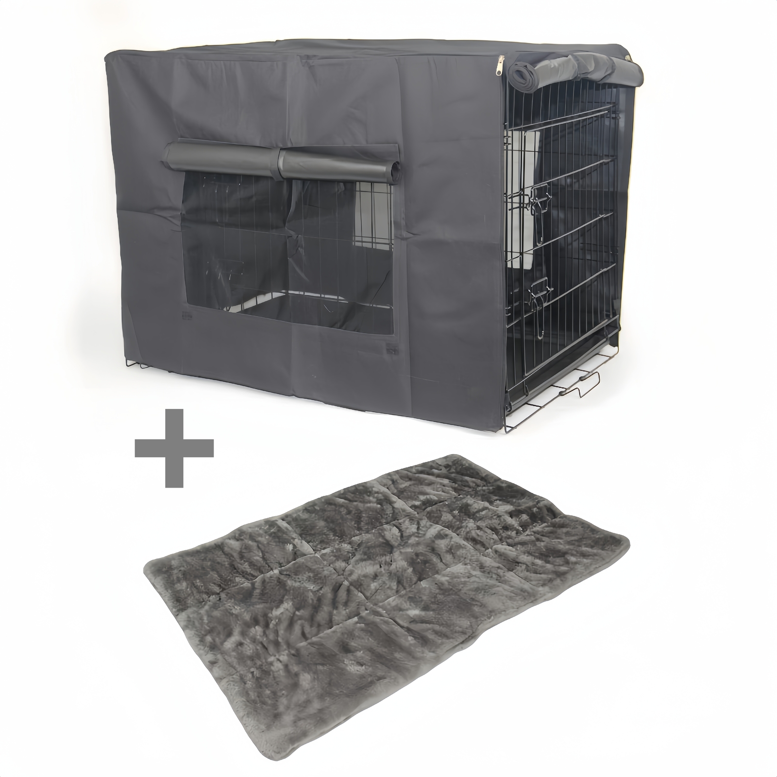 V278-CR24-W-COVER-BK-MAT-139851-00 YES4PETS 24' Portable Foldable Dog Cat Rabbit Collapsible Crate Pet Cage with Cover Mat - Image 1