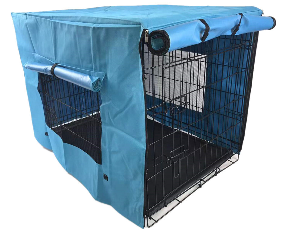 V278-CR42-W-COVER-BLUE-81893-00 42' Portable Foldable Dog Cat Rabbit Collapsible Crate Pet Rabbit Cage with Cover Blue - Image 1