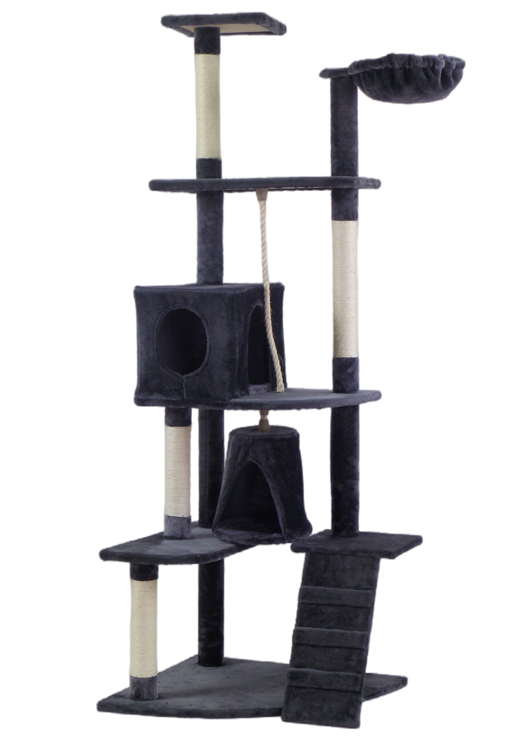 V278-CT193-GREY-66430-00 YES4PETS 193cm Cat Scratching Tree Post Sisal Pole Scratching Post Scratcher Tower Condo Grey - Image 1