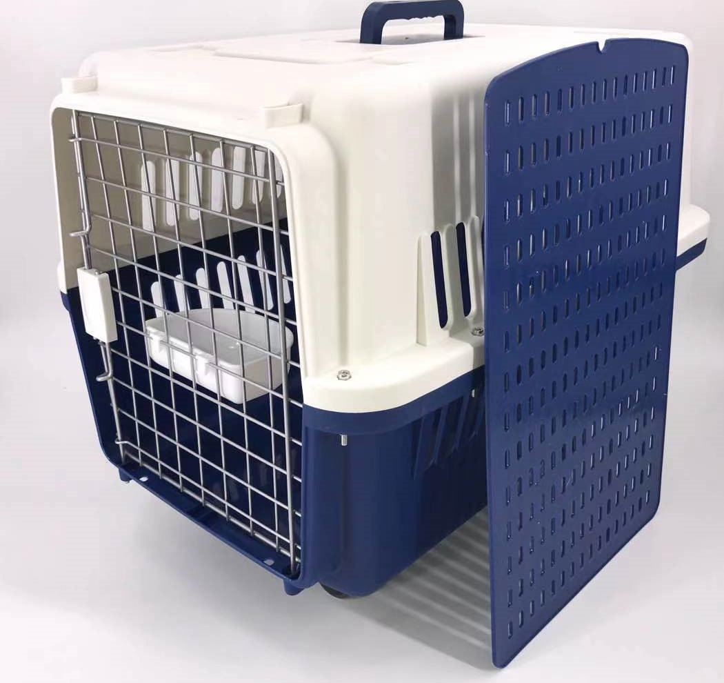 V278-FC-0004BOWLTRAYWHEEL-NAVY-69484-00 YES4PETS Navy XXL Dog Puppy Cat Crate Pet Carrier Cage W Tray, Bowl & Removable Wheels - Image 1