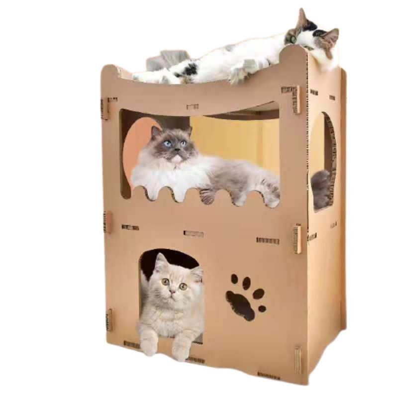V278-FH-0001-CARBORD-HOUSE-89706-00 YES4PETS Cat Cardboard House Tower Condo Scratcher Pet Post Furniture Double Storey - Image 1