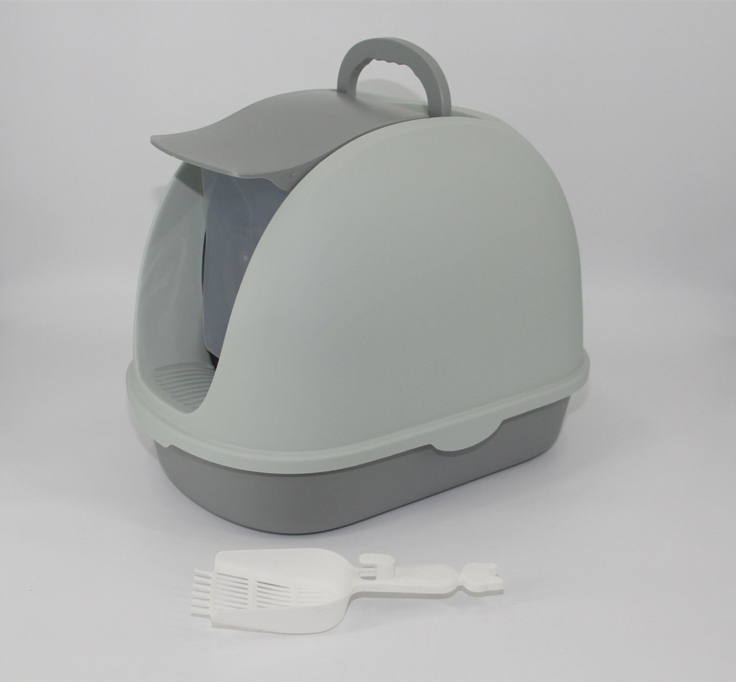 V278-MSP-0007-GREY-67623-00 YES4PETS Portable Hooded Cat Toilet Litter Box Tray House with Handle and Scoop Grey - Image 1