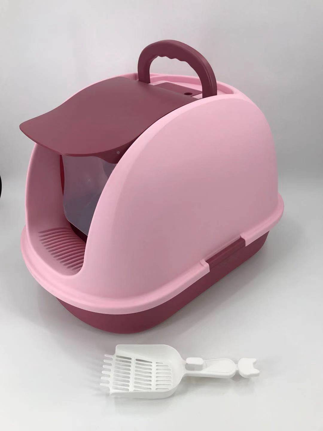 V278-MSP-0008-PINK-66477-00 YES4PETS XL Portable Hooded Cat Toilet Litter Box Tray House with Charcoal Filter and Scoop Pink - Image 1