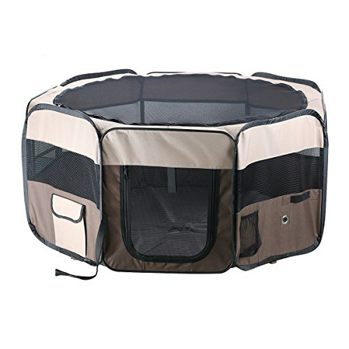 V278-SP5898_BROWN-120584-00 98 cm High Foldable XL Brown Dog Puppy Cat Cage Soft Playpen Rabbit Enclosure - Image 1