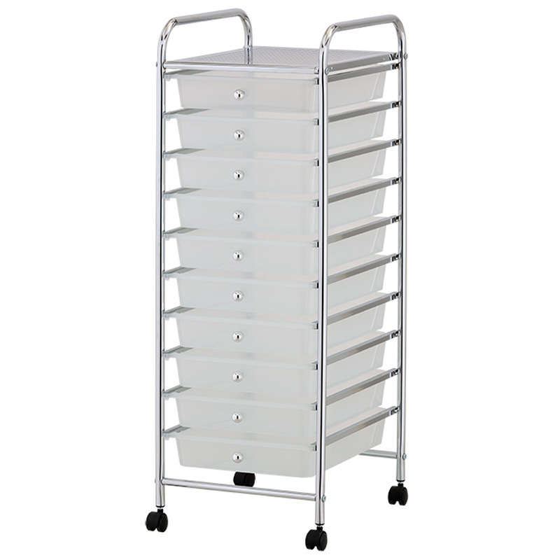 V278-UN5333-85661-00 White Plastic Storage10 Tier with Metal Trolley Shelf and Slide-Out Drawers - Image 1
