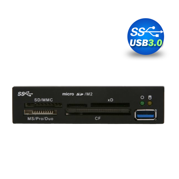 V28-ACREZC1100U3IN-01_16 3.5" USB 3.0 All in One Internal Card Reader Full Long Metal with Front USB Black - Image 1