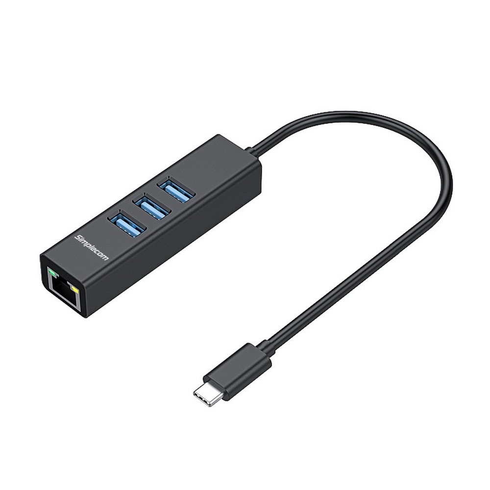 V28-CHN421-BK-01_19 Simplecom CHN421 Aluminium USB-C to 3 Port USB HUB with Gigabit Ethernet Adapter Black - Image 1