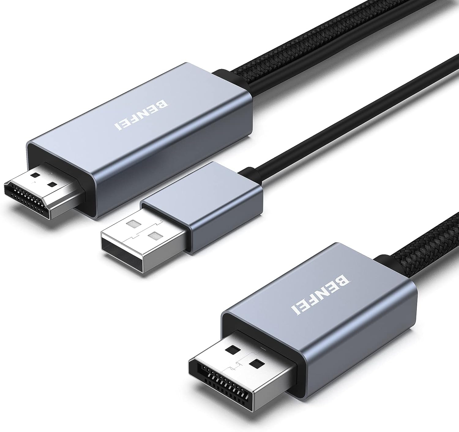 V28-ELEBEN344GY1M-202505281132-00 BENFEI 344GY-1M HDMI to DisplayPort Unidirectional 4K Active Cable with USB Powered 1M - Image 1