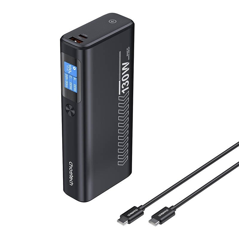 V28-ELECHOB702-202503071543-00 CHOETECH B702 20000mAh PD130W USB-A + USB-C x 2, 3-Port & TFT Display Power Bank - Image 1