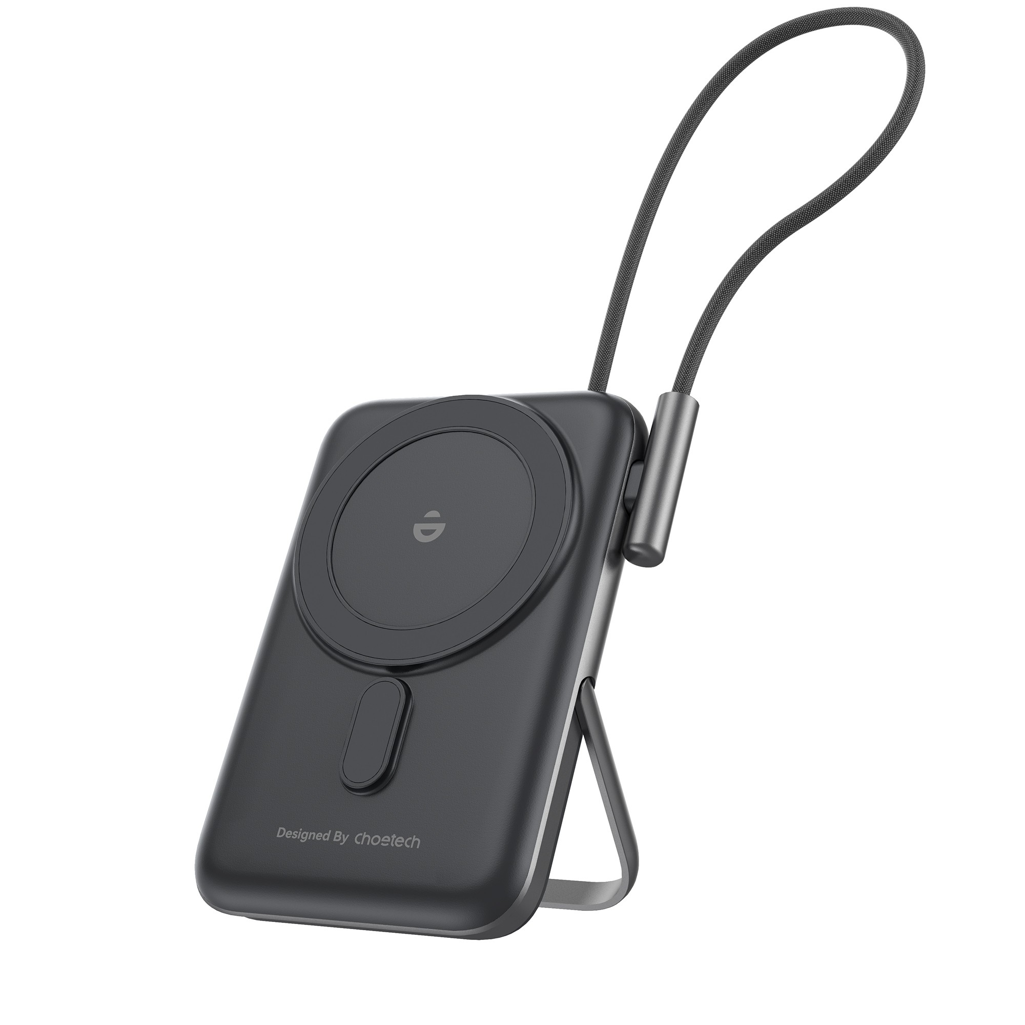 V28-ELECHOB735BK-208594-00 CHOETECH B735-BK 10000mAh 20W MagLeap Wireless Power Bank Black with Phone Holder and Build-in Cable - Image 1