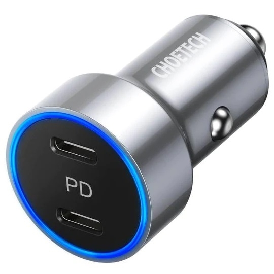 V28-ELECHOC0054SL-151118-00 CHOETECH C0054-SL Dual Port PD 40W USB-C Car Charger Adapter Silver - Image 1