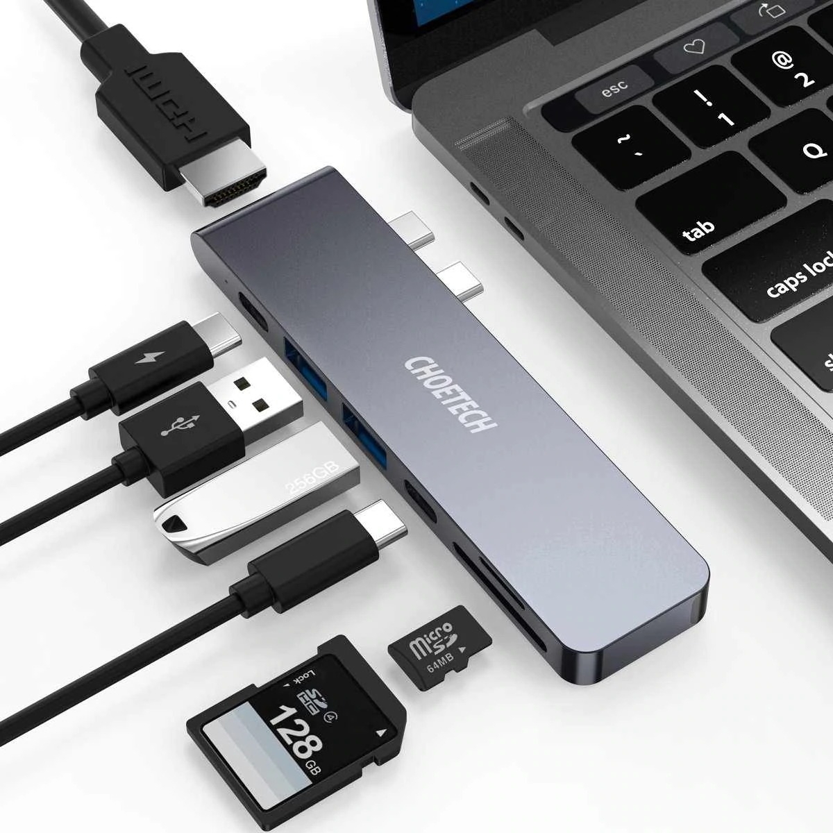 V28-ELECHOHUBM14_elechohubm14-1_1 CHOETECH HUB-M14 USB-C 7 in 1 Expand Docking Station Hub for MacBook Pro - Image 1