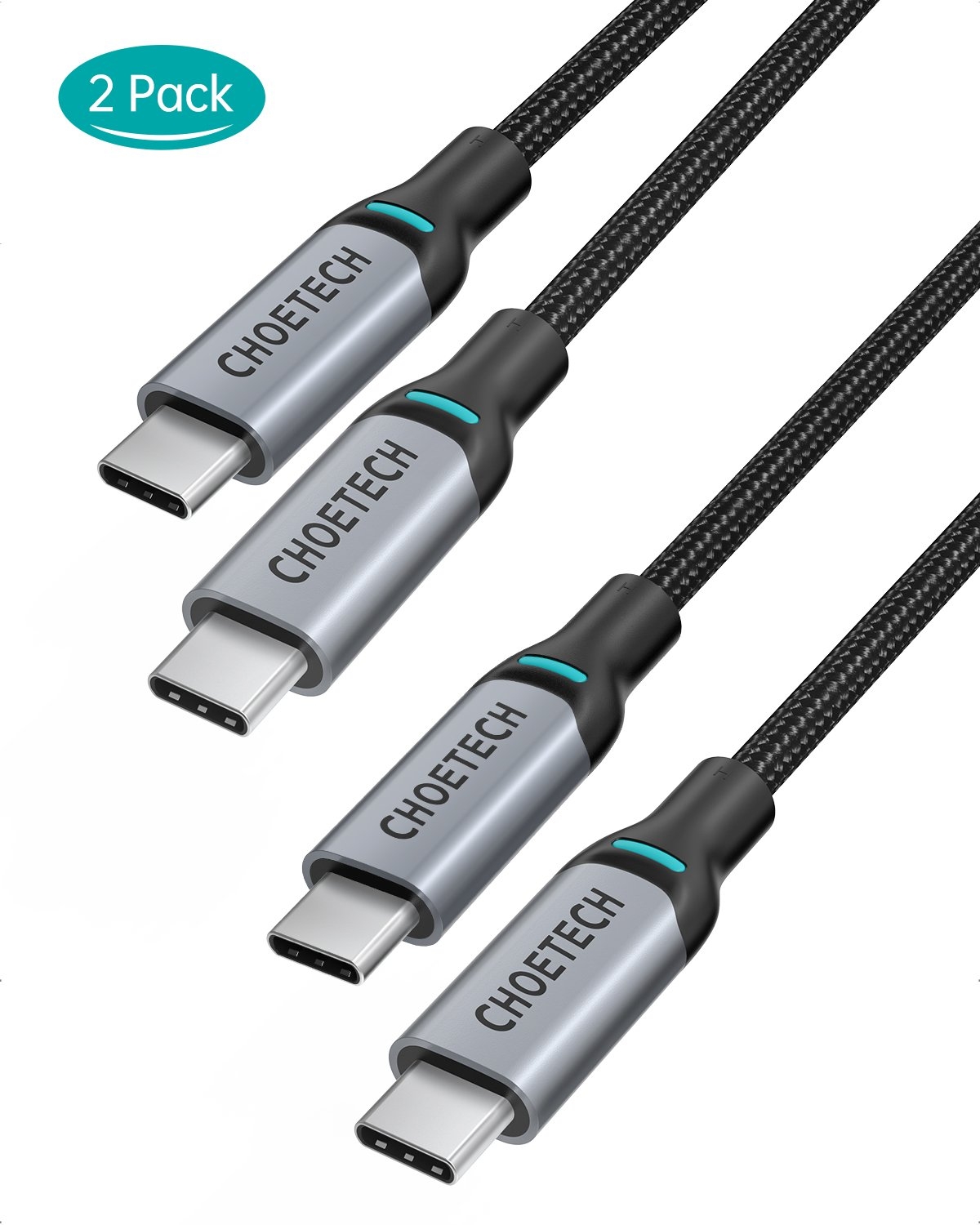 V28-ELECHOMIX00073_elechomix00073-4_1 CHOETECH MIX00073 (XCC-1002 x2) 100W USB-C Braided Fast Charging Cable 1.8M 2 Pack - Image 1