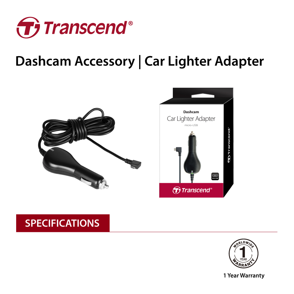 V28-ELETRATSDPL2-01_15 TRANSCEND TS-DPL2 Car Lighter Adapter for DrivePro, Micro-B (For DP230 / DP130 / DP110) - Image 1
