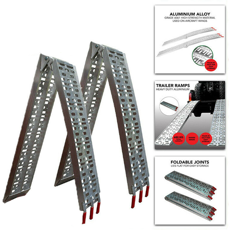V284-ATV-001-RAMPS-210445-00 D2U Aluminum Folding Loading Ramps, 680kg Capacity - Heavy-Duty for ATVs, Motorcycles, Ride-On Lawnmowers - Foldable Design, Dual-Welded Joints, Rubber Tips, and Corrosion-Resistant Alloy - Image 1