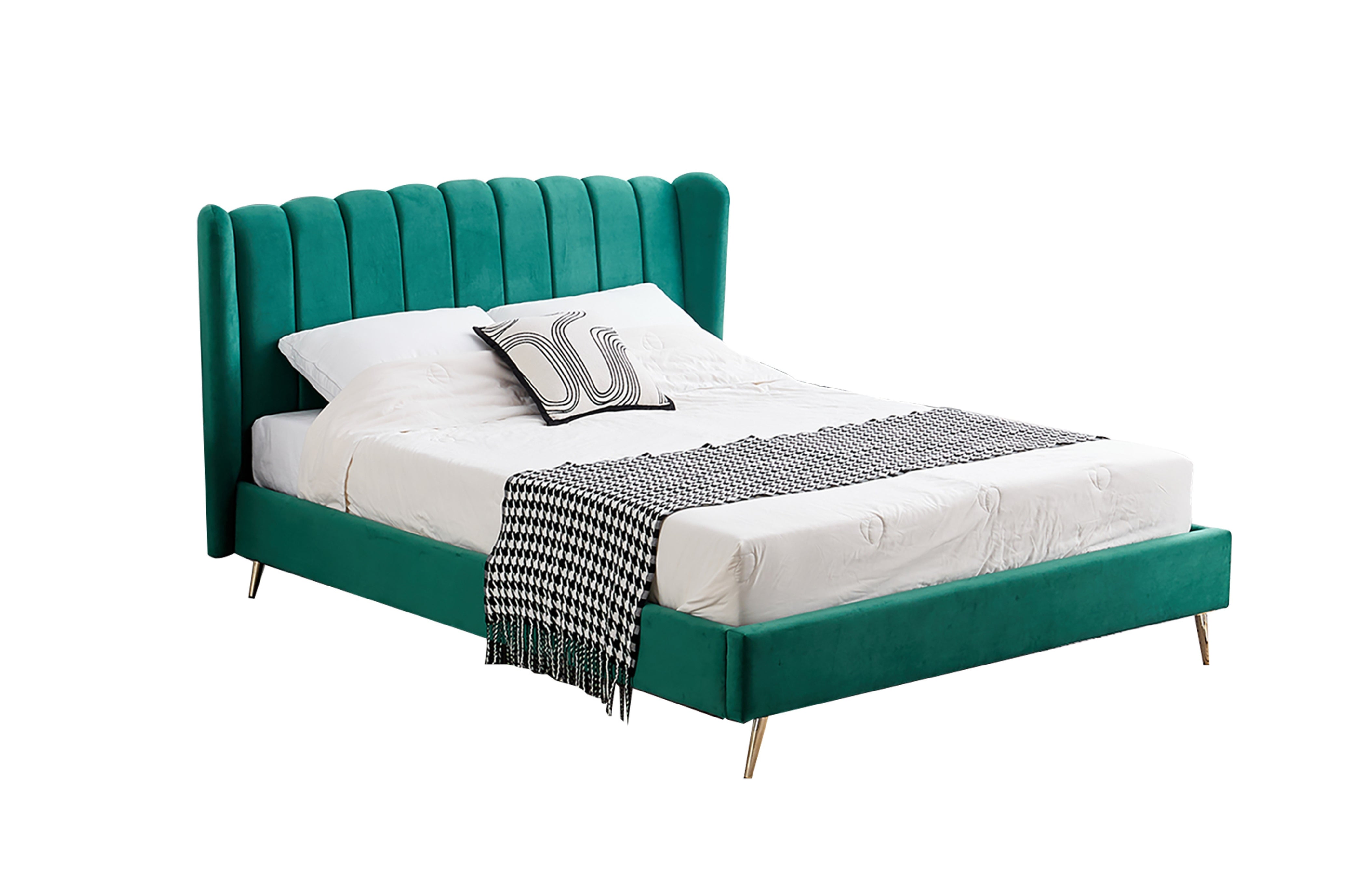 V292-BED-VIENNA-DOUBLE-PGREEN-202509081257-00 Vienna Peacock Green Velvet Bed - Double - Image 1