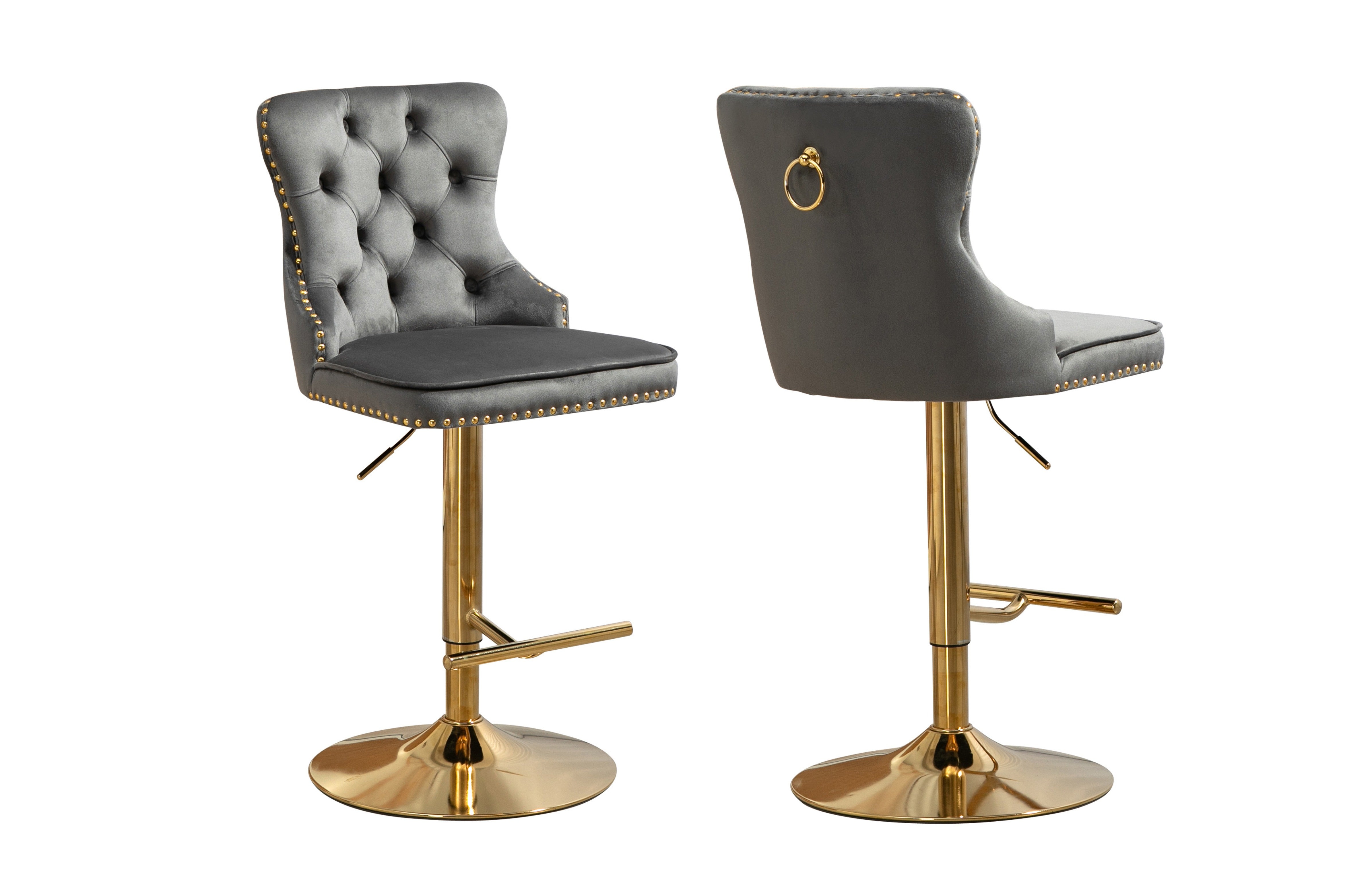 V292-BS-SAHARA-DGREYSEAT-GOLDSTAND-SO2-197983-00 Sahara Dark Grey Barstool with Gold Stand -Set of 2 - Image 1