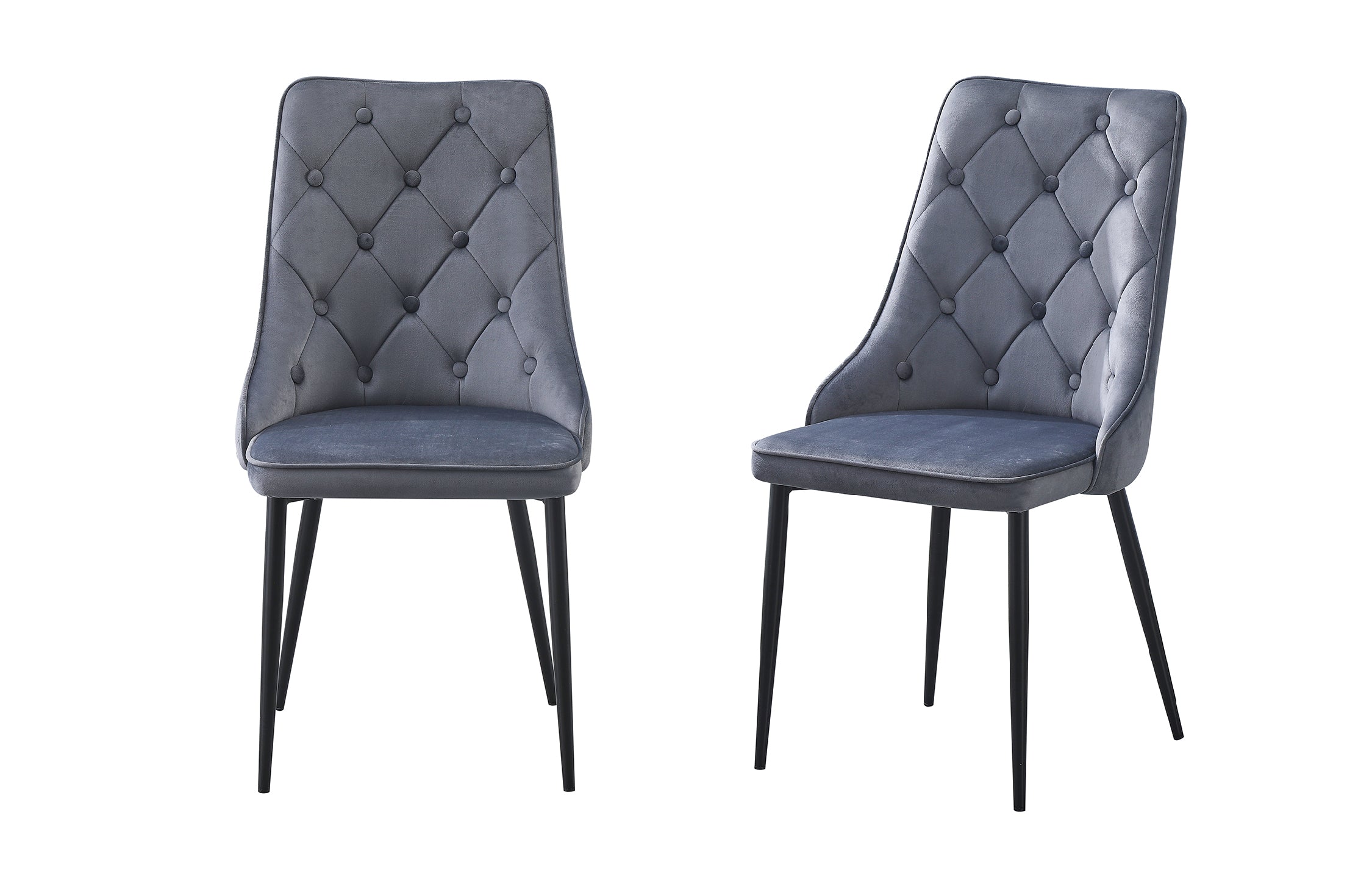 V292-CHAIRS-BTNTUFTED-SO2-GREYSEAT-BLACK-144704-00 Button Tufted Grey Dining Chairs -Set of 4 - Image 1