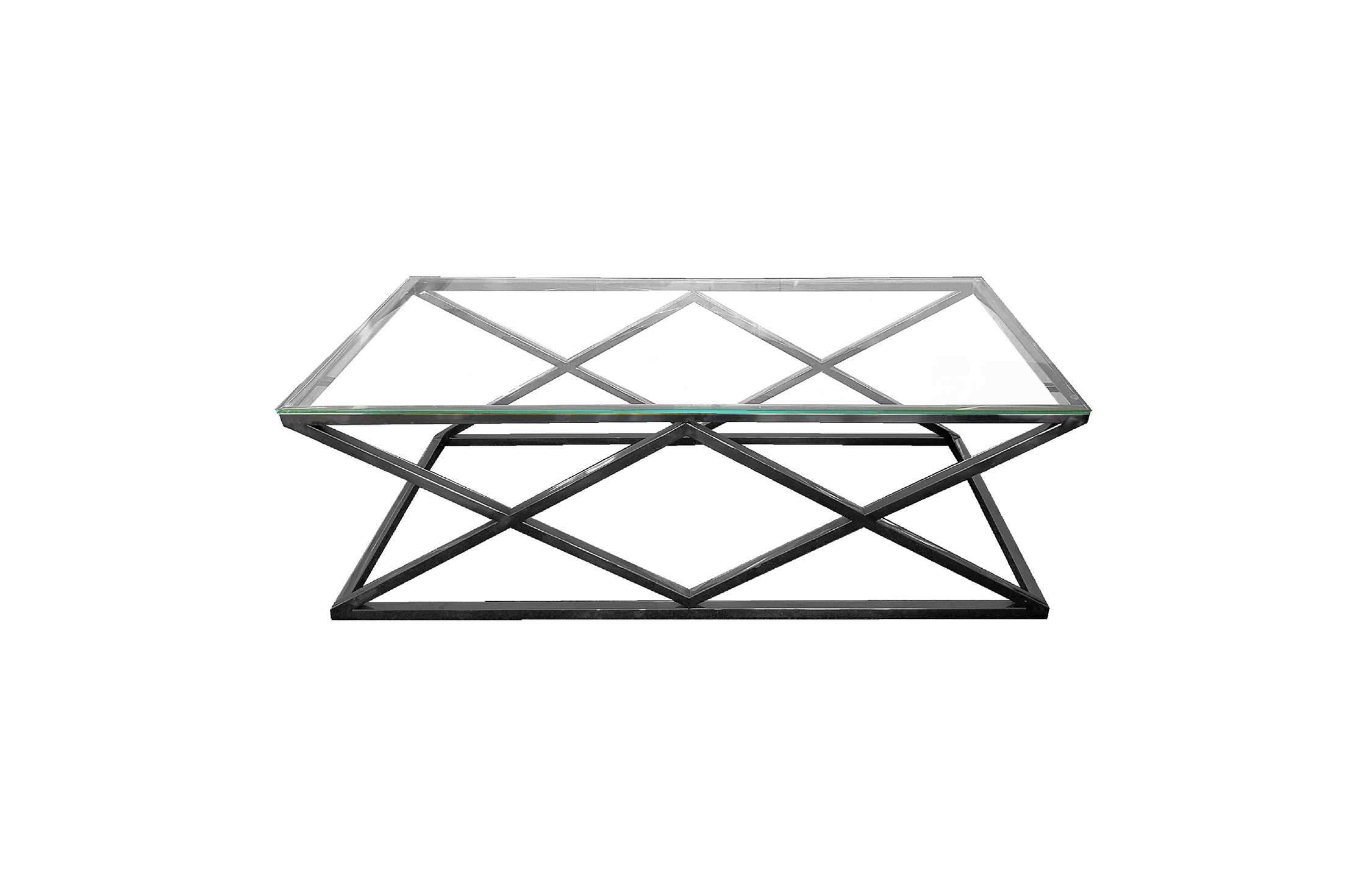 V292-CT-BEV-BLACKBASE-CLEARGLASS-203050-00 Alsea Coffee Table Black Base - Clear Glass - Image 1