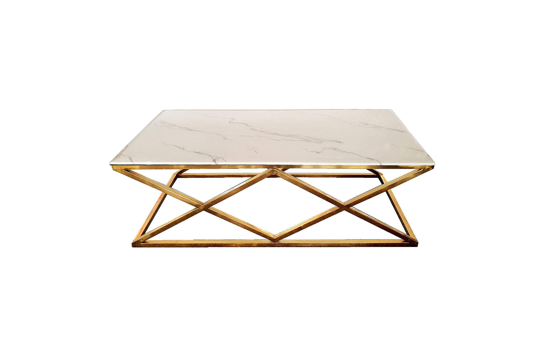 V292-CT-BEV-GOLDBASE-WHITEMARBLE-203049-00 Alsea Coffee Table Gold Base - White Marble - Image 1