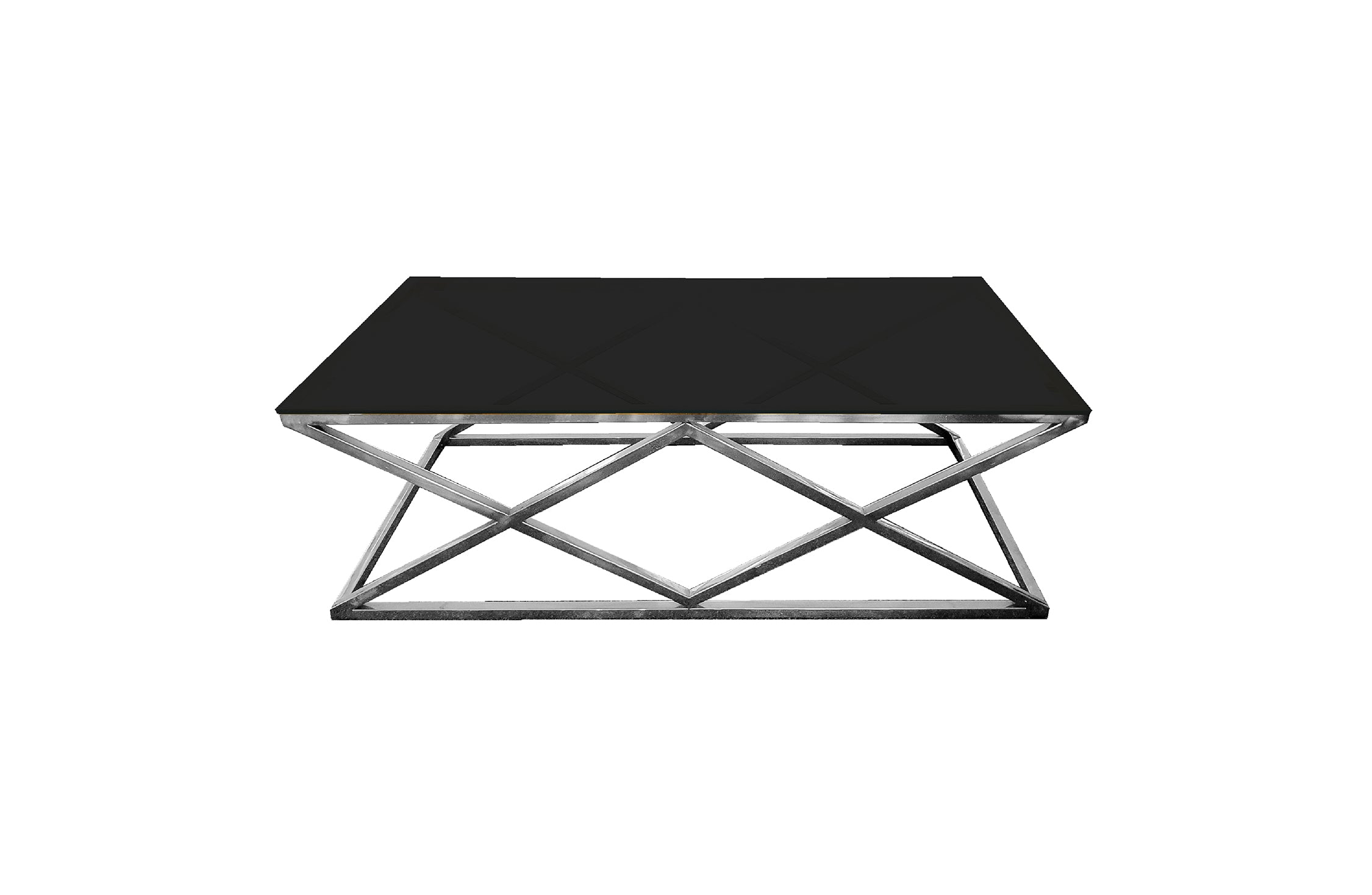 V292-CT-BEV-SILVERBASE-BLACKGLASS-203046-00 Alsea Coffee Table Silver Base - Black Glass - Image 1